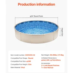 VEVOR 24-ft Round Above Ground Pool Liner, Unibead Pool Liners, Standard Gauge, 52inch Wall Height, Designed for Steel Sided Above-Ground Swimming Pools