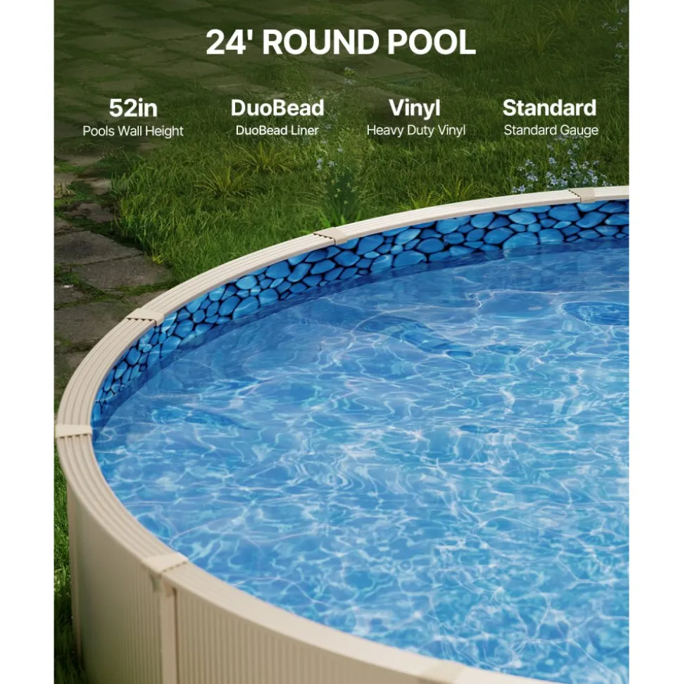 VEVOR 24-ft Round Above Ground Pool Liner, Unibead Pool Liners, Standard Gauge, 52inch Wall Height, Designed for Steel Sided Above-Ground Swimming Pools