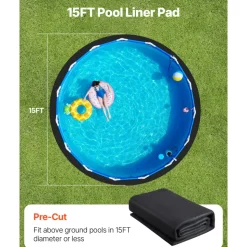 VEVOR 15ft Round Pool Liner Pad, Pool Liner Pad for Above Ground Swimming Pools, Extra-Thick Pool Mat, Prevents Punctures, Recycled Geotextile Material Underlayment Pad, Extend Liner Life