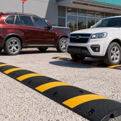 VEVOR 6FT Rubber Speed Bump, 2 Pack, 2 Channel Heavy Duty Traffic Speed Hump, 22000 lbs/Axle Load Capacity, 72 in Cable Protector Ramp with Expansion Screws, for Asphalt Concrete Gravel Driveway Road
