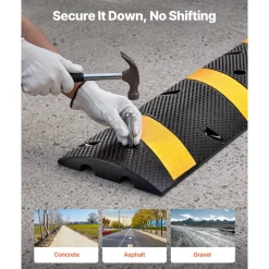 VEVOR 6FT Rubber Speed Bump, 2 Pack, 2 Channel Heavy Duty Traffic Speed Hump, 22000 lbs/Axle Load Capacity, 72 in Cable Protector Ramp with Expansion Screws, for Asphalt Concrete Gravel Driveway Road