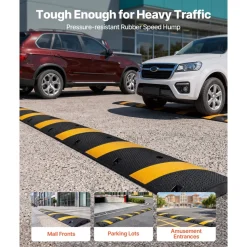 VEVOR 6FT Rubber Speed Bump, 2 Pack, 2 Channel Heavy Duty Traffic Speed Hump, 22000 lbs/Axle Load Capacity, 72 in Cable Protector Ramp with Expansion Screws, for Asphalt Concrete Gravel Driveway Road