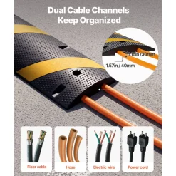 VEVOR 6FT Rubber Speed Bump, 2 Pack, 2 Channel Heavy Duty Traffic Speed Hump, 22000 lbs/Axle Load Capacity, 72 in Cable Protector Ramp with Expansion Screws, for Asphalt Concrete Gravel Driveway Road