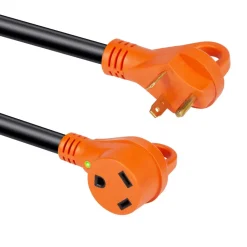 VEVOR 25 ft RV Extension Cord, 30 Amp, Heavy Duty STW RV Power Cord, NEMA TT-30R Female NEMA TT-30P Male Plug, with LED Indicator Handle 15A Adapter, for RVs, trams, generators, campers, ETL Listed