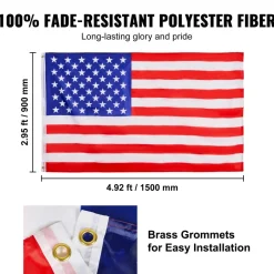 VEVOR 30FT Sectional Flag pole Kit, Heavy Duty Aluminum Alloy in Ground Flag poles for Outside, 3 Display Modes Flagpole with 3x5 American Flag, Professional Accessories, Black