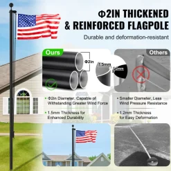 VEVOR 30FT Sectional Flag pole Kit, Heavy Duty Aluminum Alloy in Ground Flag poles for Outside, 3 Display Modes Flagpole with 3x5 American Flag, Professional Accessories, Black