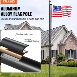 VEVOR 30FT Sectional Flag pole Kit, Heavy Duty Aluminum Alloy in Ground Flag poles for Outside, 3 Display Modes Flagpole with 3x5 American Flag, Professional Accessories, Black