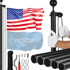 VEVOR 25FT Sectional Flag pole Kit, Heavy Duty Aluminum Alloy in Ground Flag poles for Outside, 3 Display Modes Flagpole with 3x5 American Flag, Professional Accessories, Black