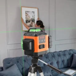 VEVOR 100ft Self Leveling Laser Level, Manual Green 3 x 360° Cross Line Laser, Manual Self-leveling Mode & IP54 Waterproof 8h Continuous Working Time Line Laser, Battery/Stand Included