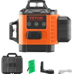 VEVOR 100ft Self Leveling Laser Level, Manual Green 3 x 360° Cross Line Laser, Manual Self-leveling Mode & IP54 Waterproof 8h Continuous Working Time Line Laser, Battery/Stand Included
