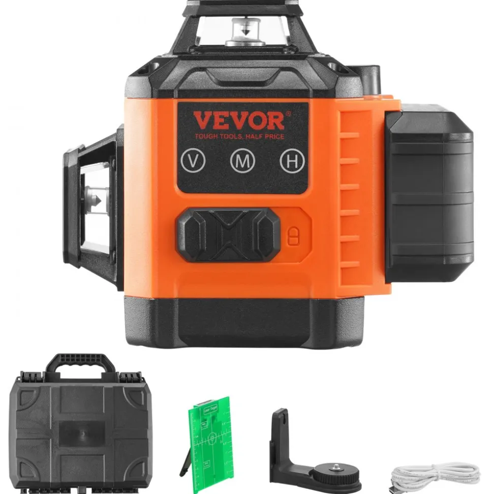 VEVOR 100ft Self Leveling Laser Level, Manual Green 3 x 360° Cross Line Laser, Manual Self-leveling Mode & IP54 Waterproof 8h Continuous Working Time Line Laser, Battery/Stand Included