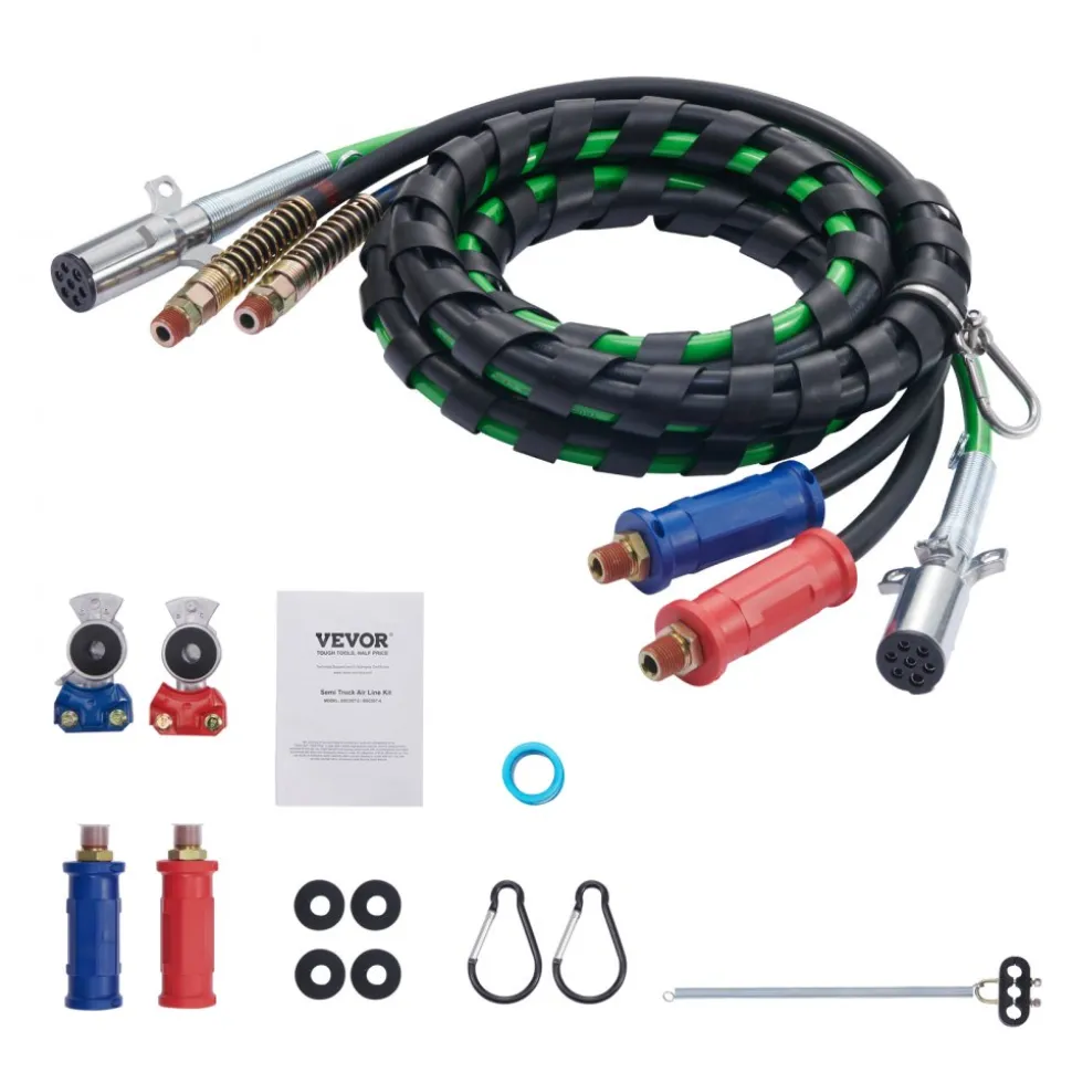 VEVOR 15FT Semi Truck Air Lines Kit with 2PCS Glad Hands, 3-in-1 Air Hoses & 7 Way ABS Electric Power Line, with 2PCS Gladhand Handles, 4PCS Seals and Tender Spring Kit for Semi Truck Trailer Tractor