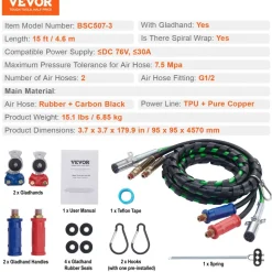 VEVOR 15FT Semi Truck Air Lines Kit with 2PCS Glad Hands, 3-in-1 Air Hoses & 7 Way ABS Electric Power Line, with 2PCS Gladhand Handles, 4PCS Seals and Tender Spring Kit for Semi Truck Trailer Tractor