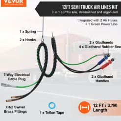 VEVOR 12FT Semi Truck Air Lines Kit with 2PCS Glad Hands, 3-in-1 Air Hoses & 7 Way ABS Electric Power Line, with 2PCS Gladhand Handles, 4PCS Seals and Tender Spring Kit for Semi Truck Trailer Tractor