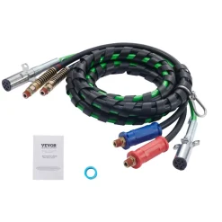 VEVOR 12FT Semi Truck Air Lines Kit, 3-in-1 Air Hoses & ABS Power Line for Semi Truck Trailer Tractor, 7-Way Plug Electrical Cord Cable and Rubber Air Lines Hose Assembly Kit with Hook & Teflon Tape