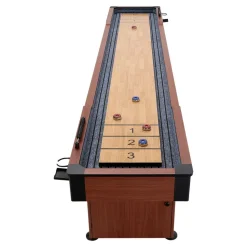 VEVOR 12 ft Shuffleboard Table, 2 in 1 Shuffleboard and Bowling Combo Set, Shuffle Board with Rustic Wood Finish, Scratch-Resistant Playfield, 8 Pucks, Bowling Set, Wax, Brush, for Family Game Room