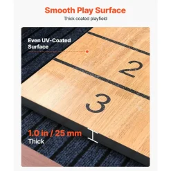 VEVOR 12 ft Shuffleboard Table, 2 in 1 Shuffleboard and Bowling Combo Set, Shuffle Board with Rustic Wood Finish, Scratch-Resistant Playfield, 8 Pucks, Bowling Set, Wax, Brush, for Family Game Room