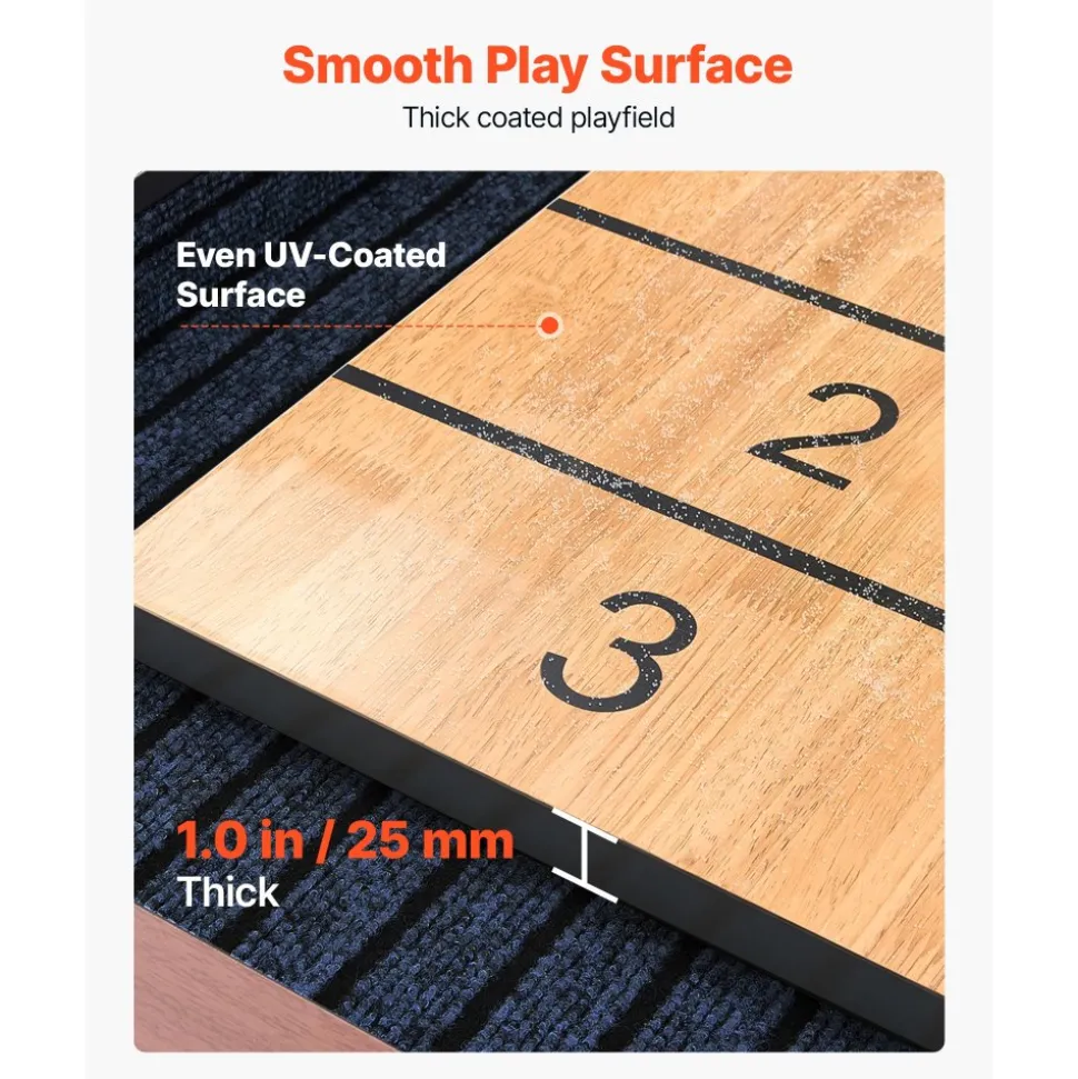 VEVOR 12 ft Shuffleboard Table, 2 in 1 Shuffleboard and Bowling Combo Set, Shuffle Board with Rustic Wood Finish, Scratch-Resistant Playfield, 8 Pucks, Bowling Set, Wax, Brush, for Family Game Room