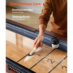 VEVOR 12 ft Shuffleboard Table, 2 in 1 Shuffleboard and Bowling Combo Set, Shuffle Board with Rustic Wood Finish, Scratch-Resistant Playfield, 8 Pucks, Bowling Set, Wax, Brush, for Family Game Room