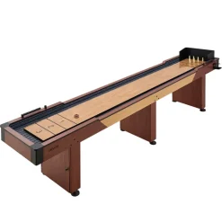 VEVOR 12 ft Shuffleboard Table, 2 in 1 Shuffleboard and Bowling Combo Set, Shuffle Board with Rustic Wood Finish, Scratch-Resistant Playfield, 8 Pucks, Bowling Set, Wax, Brush, for Family Game Room