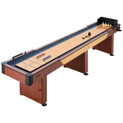 VEVOR 12 ft Shuffleboard Table, 2 in 1 Shuffleboard and Bowling Combo Set, Shuffle Board with Rustic Wood Finish, Scratch-Resistant Playfield, 8 Pucks, Bowling Set, Wax, Brush, for Family Game Room