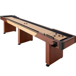 VEVOR 12 ft Shuffleboard Table, 2 in 1 Shuffleboard and Bowling Combo Set, Shuffle Board with Rustic Wood Finish, Scratch-Resistant Playfield, 8 Pucks, Bowling Set, Wax, Brush, for Family Game Room