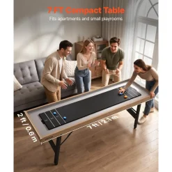 VEVOR 7 ft Shuffleboard Table, 2 in 1 Shuffleboard and Tabletop Curling Combo Game, Compact Shuffle Board with Smooth Surface, Folding Legs, 8 Pucks, Easy to Disassemble and Move, for Family Game Room