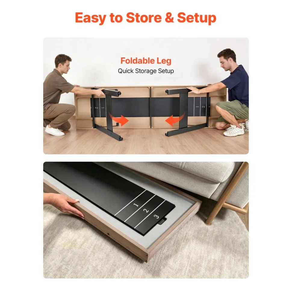 VEVOR 7 ft Shuffleboard Table, 2 in 1 Shuffleboard and Tabletop Curling Combo Game, Compact Shuffle Board with Smooth Surface, Folding Legs, 8 Pucks, Easy to Disassemble and Move, for Family Game Room