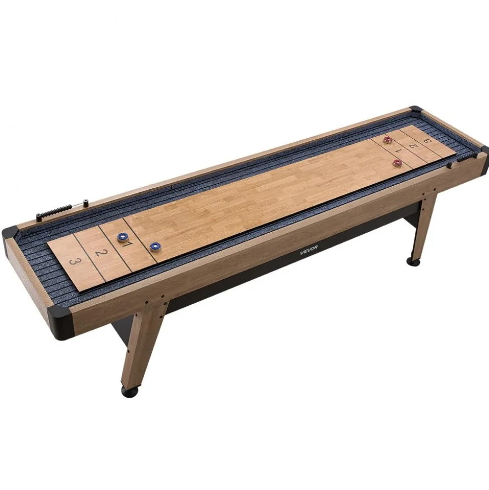 VEVOR 9 ft Shuffleboard Table, Scratch-Resistant Playfield for Smooth, Fast Puck Action, Pedestal Legs with Levelers for Optimum Stability, Shuffle Board w/ 8 Pucks, Wax, Brush, for Family Game Room