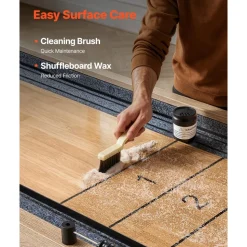 VEVOR 9 ft Shuffleboard Table, Scratch-Resistant Playfield for Smooth, Fast Puck Action, Pedestal Legs with Levelers for Optimum Stability, Shuffle Board w/ 8 Pucks, Wax, Brush, for Family Game Room