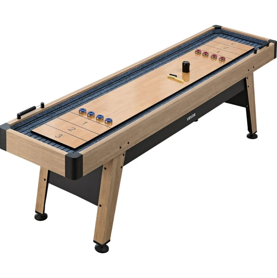 VEVOR 9 ft Shuffleboard Table, Scratch-Resistant Playfield for Smooth, Fast Puck Action, Pedestal Legs with Levelers for Optimum Stability, Shuffle Board w/ 8 Pucks, Wax, Brush, for Family Game Room