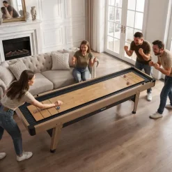 VEVOR 9 ft Shuffleboard Table, Scratch-Resistant Playfield for Smooth, Fast Puck Action, Pedestal Legs with Levelers for Optimum Stability, Shuffle Board w/ 8 Pucks, Wax, Brush, for Family Game Room