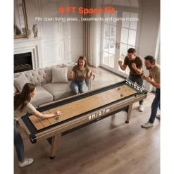 VEVOR 9 ft Shuffleboard Table, Scratch-Resistant Playfield for Smooth, Fast Puck Action, Pedestal Legs with Levelers for Optimum Stability, Shuffle Board w/ 8 Pucks, Wax, Brush, for Family Game Room
