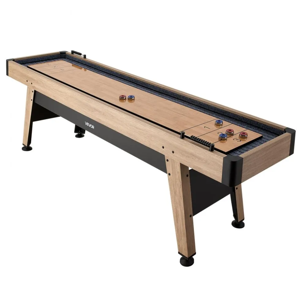 VEVOR 9 ft Shuffleboard Table, Scratch-Resistant Playfield for Smooth, Fast Puck Action, Pedestal Legs with Levelers for Optimum Stability, Shuffle Board w/ 8 Pucks, Wax, Brush, for Family Game Room