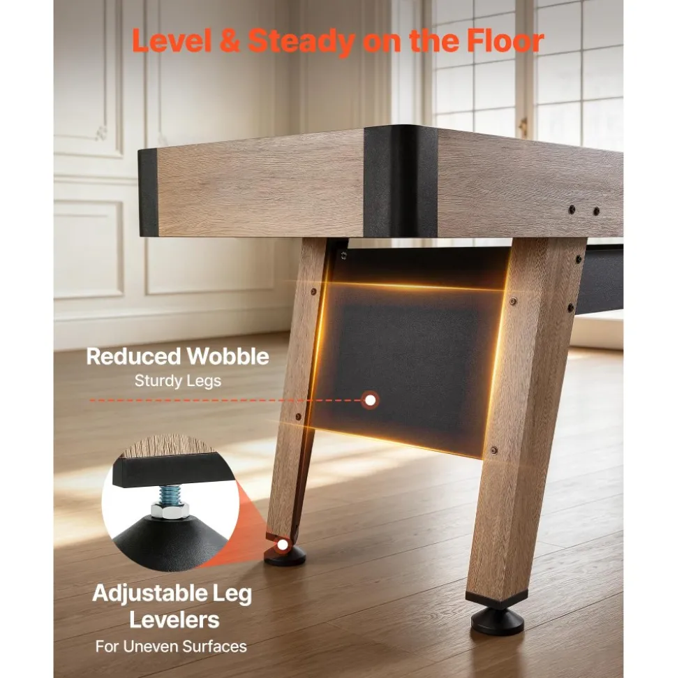 VEVOR 9 ft Shuffleboard Table, Scratch-Resistant Playfield for Smooth, Fast Puck Action, Pedestal Legs with Levelers for Optimum Stability, Shuffle Board w/ 8 Pucks, Wax, Brush, for Family Game Room