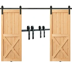 VEVOR 10FT Sliding Barn Door Hardware Kit, 330 LBS Weight Capacity, Compatible with 60 Inches Max Width & 1-3/8 to 1-3/4 Inches Thickness Single Sliding Barn Door, Durable Track & J-shape Roller,Black