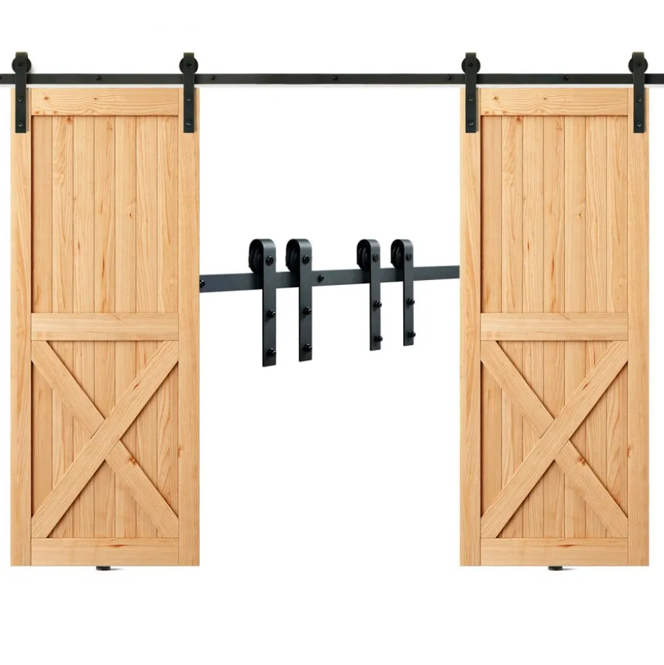 VEVOR 5FT Sliding Barn Door Hardware Kit, 330 LBS Weight Capacity, Compatible with 30 Inches Max Width & 1-3/8 to 1-3/4 Inches Thickness Single Sliding Barn Door, Durable Track & J-shape Roller,Black