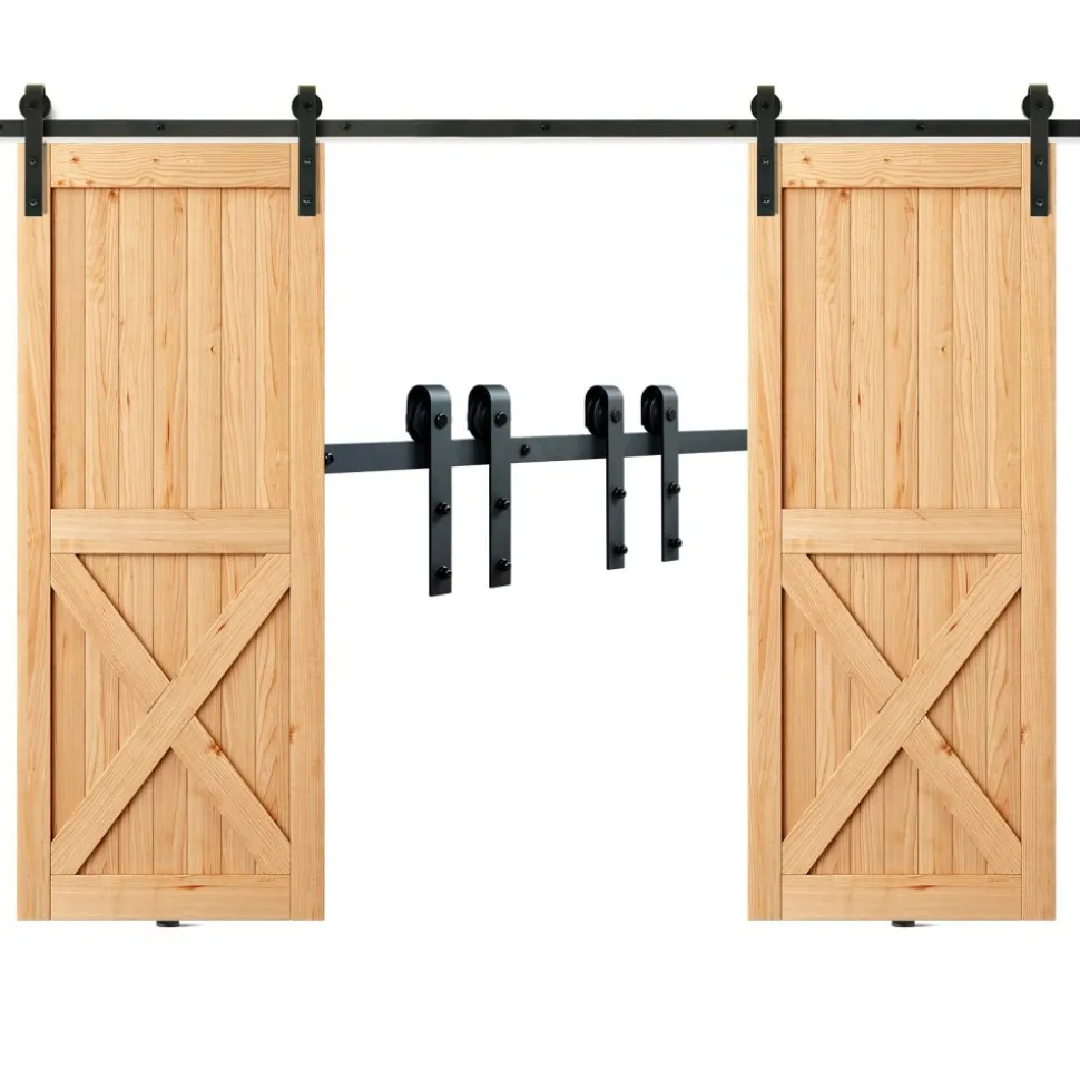 VEVOR 5FT Sliding Barn Door Hardware Kit, 330 LBS Weight Capacity, Compatible with 30 Inches Max Width & 1-3/8 to 1-3/4 Inches Thickness Single Sliding Barn Door, Durable Track & J-shape Roller,Black