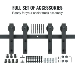 VEVOR 5FT Sliding Barn Door Hardware Kit, 330 LBS Weight Capacity, Compatible with 30 Inches Max Width & 1-3/8 to 1-3/4 Inches Thickness Single Sliding Barn Door, Durable Track & J-shape Roller,Black
