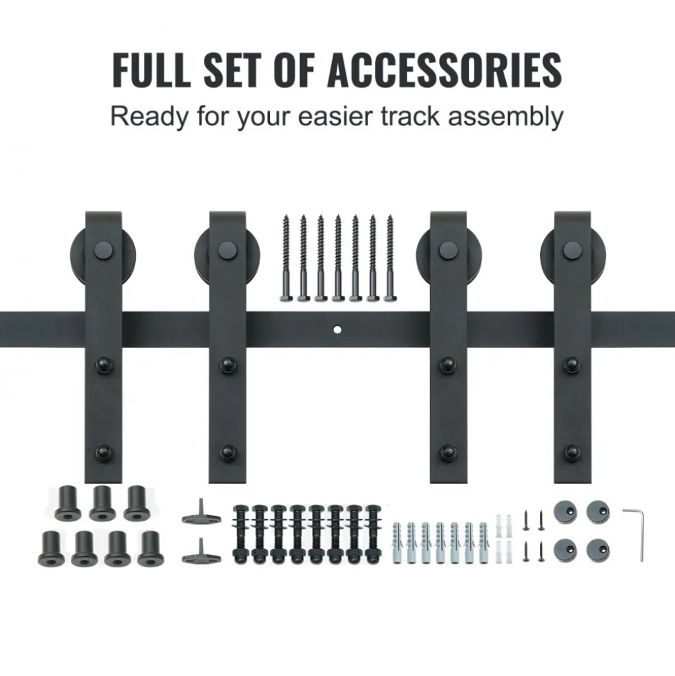 VEVOR 5FT Sliding Barn Door Hardware Kit, 330 LBS Weight Capacity, Compatible with 30 Inches Max Width & 1-3/8 to 1-3/4 Inches Thickness Single Sliding Barn Door, Durable Track & J-shape Roller,Black