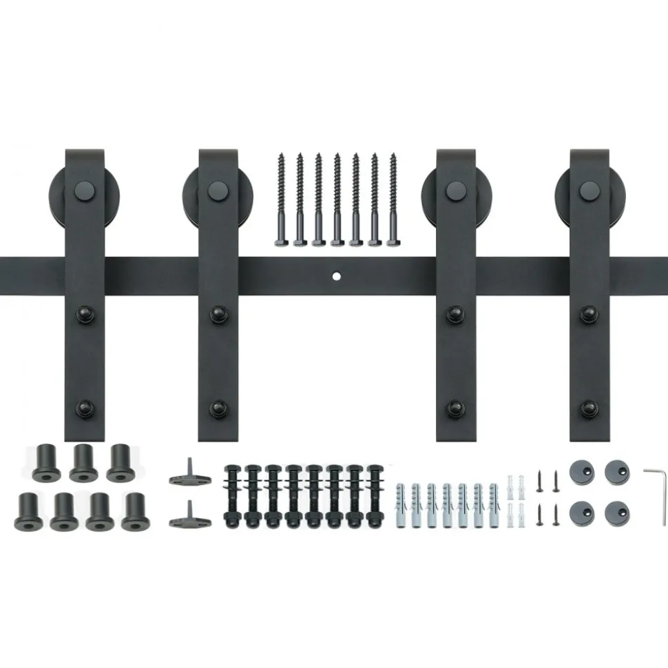 VEVOR 5FT Sliding Barn Door Hardware Kit, 330 LBS Weight Capacity, Compatible with 30 Inches Max Width & 1-3/8 to 1-3/4 Inches Thickness Single Sliding Barn Door, Durable Track & J-shape Roller,Black