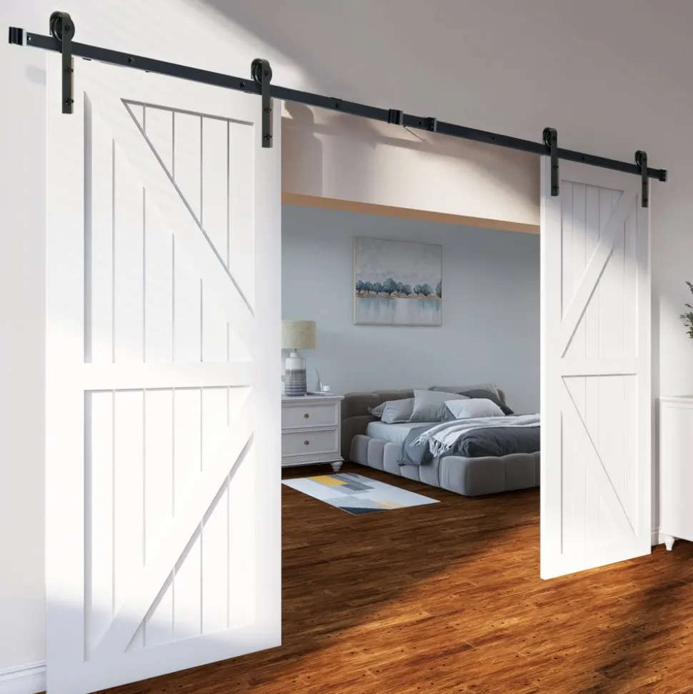 VEVOR 5FT Sliding Barn Door Hardware Kit, 330 LBS Weight Capacity, Compatible with 30 Inches Max Width & 1-3/8 to 1-3/4 Inches Thickness Single Sliding Barn Door, Durable Track & J-shape Roller,Black