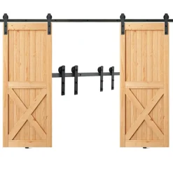 VEVOR 8FT Sliding Barn Door Hardware Kit, 330LBS Heavy Duty Barn Door Track Kit for Double Doors, Fit 3.7-4.3FT Total Wide and 1.3"-1.8" Thick 2 Door Panel, with Smooth & Silent Pulley (I Shape)