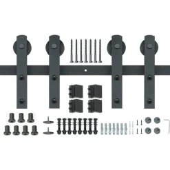 VEVOR 8FT Sliding Barn Door Hardware Kit, 330LBS Heavy Duty Barn Door Track Kit for Double Doors, Fit 3.7-4.3FT Total Wide and 1.3