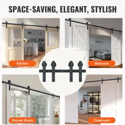 VEVOR 8FT Sliding Barn Door Hardware Kit, 330LBS Heavy Duty Barn Door Track Kit for Double Doors, Fit 3.7-4.3FT Total Wide and 1.3