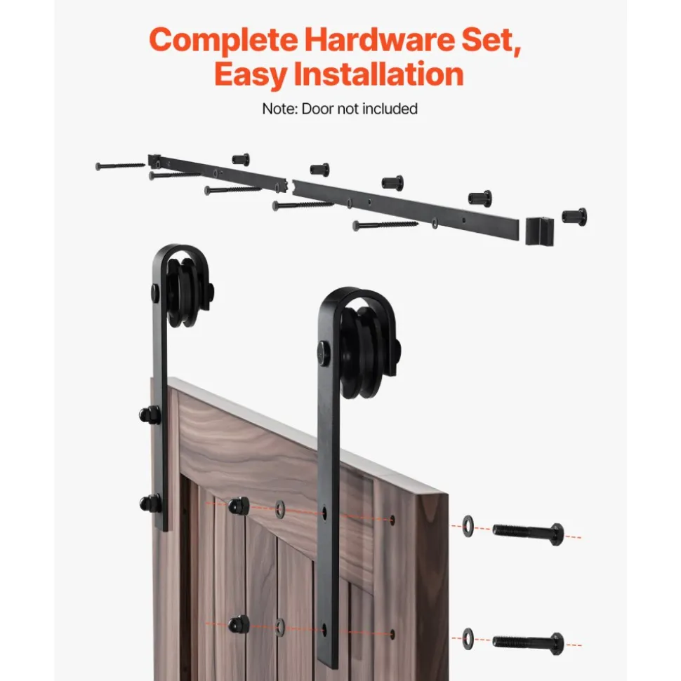 VEVOR 6FT Sliding Barn Door Hardware Kit, 330 LBS Weight Capacity, Compatible with 36 Inches Max Width & 1-3/8 to 1-3/4 Inches Thickness Single Sliding Barn Door, Durable Track & J-shape Roller, Black