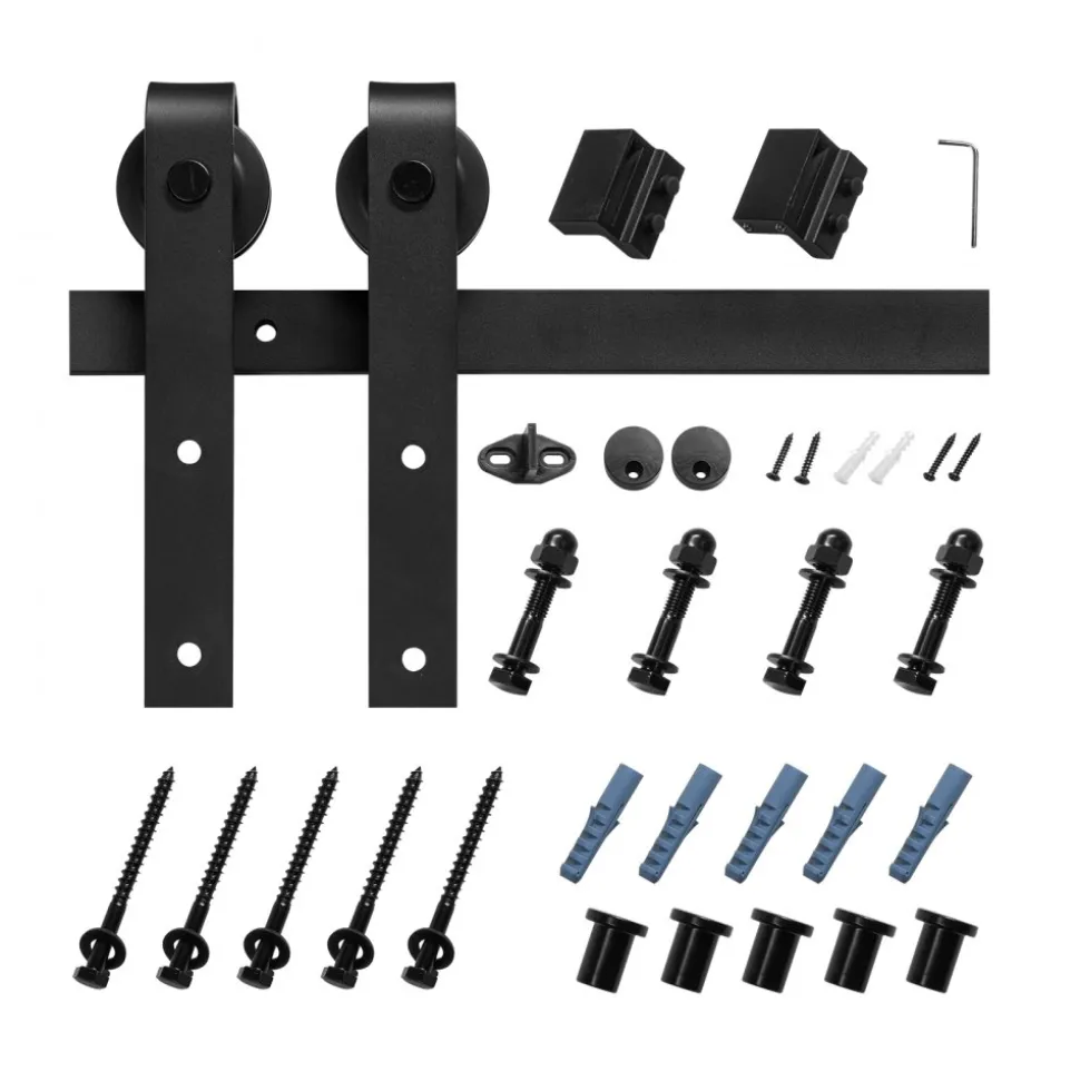 VEVOR 6FT Sliding Barn Door Hardware Kit, 330 LBS Weight Capacity, Compatible with 36 Inches Max Width & 1-3/8 to 1-3/4 Inches Thickness Single Sliding Barn Door, Durable Track & J-shape Roller, Black