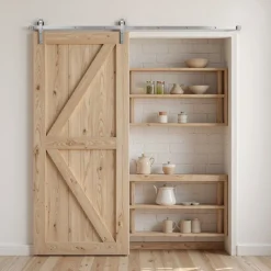 VEVOR 8FT Sliding Barn Door Hardware Kit, 330 LBS Weight Capacity, Compatible with 42 to 48 Inches Width & 1-3/8 to 1-3/4 Inches Thickness Single Sliding Barn Door, Durable Track & J-shape Roller
