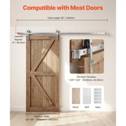 VEVOR 8FT Sliding Barn Door Hardware Kit, 330 LBS Weight Capacity, Compatible with 42 to 48 Inches Width & 1-3/8 to 1-3/4 Inches Thickness Single Sliding Barn Door, Durable Track & J-shape Roller
