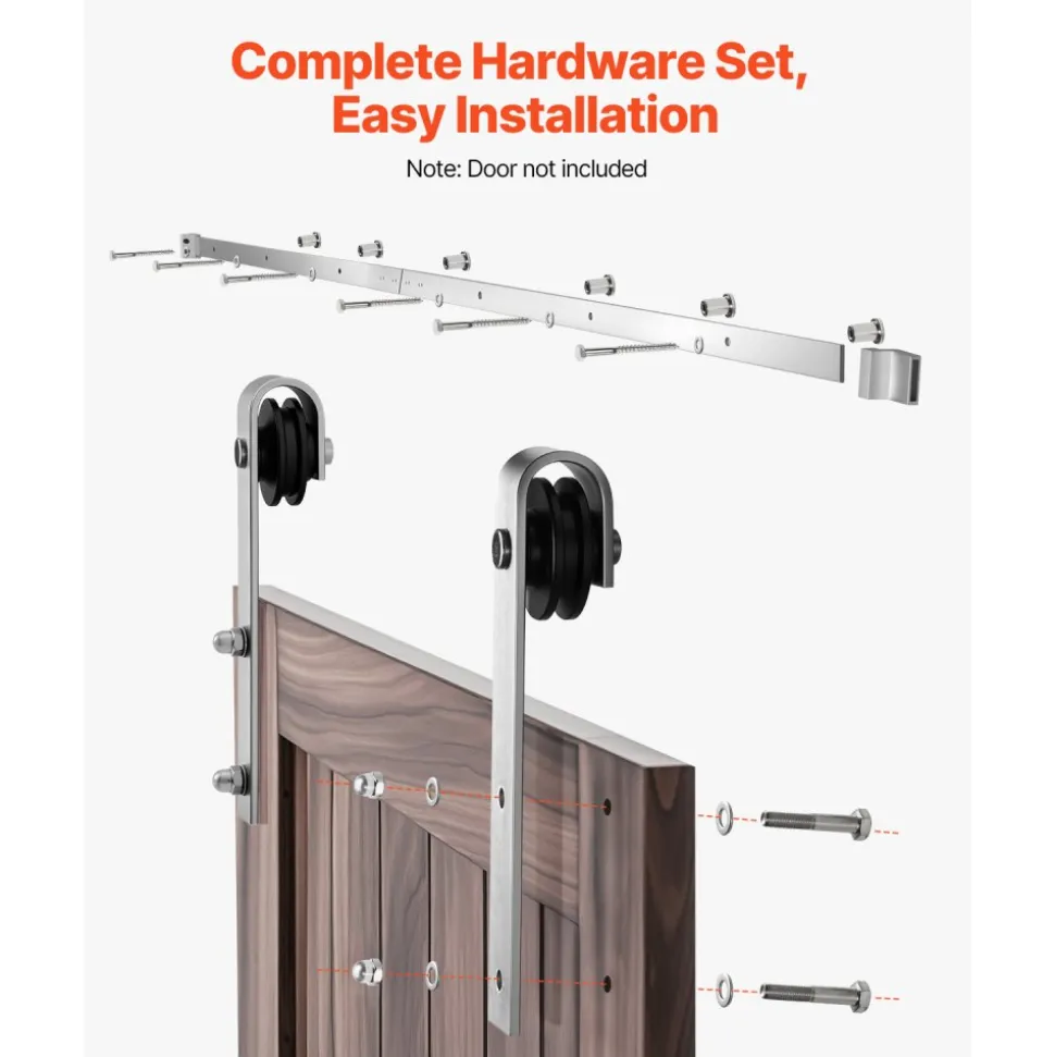 VEVOR 8FT Sliding Barn Door Hardware Kit, 330 LBS Weight Capacity, Compatible with 42 to 48 Inches Width & 1-3/8 to 1-3/4 Inches Thickness Single Sliding Barn Door, Durable Track & J-shape Roller